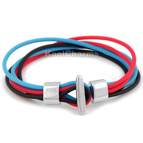 Colors Multi Strand Surf Style Rubber & Stainless Steel Bracelet 