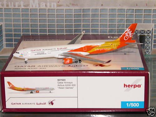 Herpa Qatar Airways Asian Games Airbus A330  300 Orange  