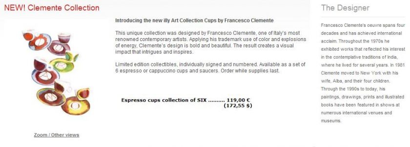 NEW illy art collection 6 cups cup caffe espresso Francesco Clemente 