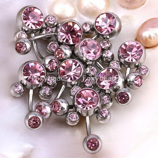 PINK 16G Body Piercing Navel Belly Button Rings Lot 10P  