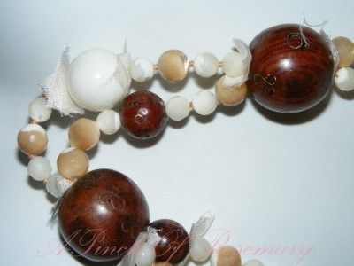 Chan Luu Mixed Media Wood Quartz Stone Necklace New  