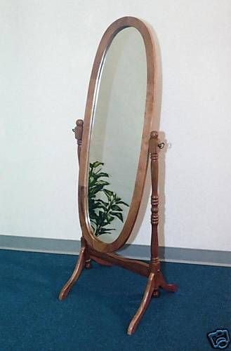 3488O~NEW Oak oval wood Swivel Floor Cheval Mirror  