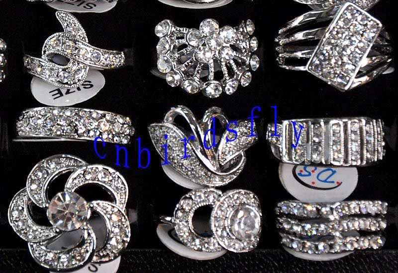 Wholesale mixed lots 25 crystal cz silver P rings gift  