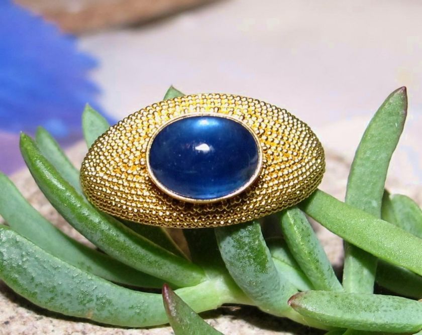 EXQUISITE 22K RARE 2.94ct CATS EYE BLUE SAPPHIRE RING 8  