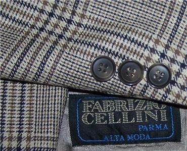 44R Fabrizio SILK WOOL BLACK BROWN PLAID sport coat suit blazer jacket 