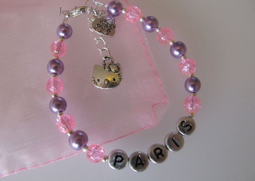 Personalised Girls Bracelet Hello Kitty Charm Bracelet   Pink & Lilac 