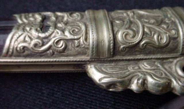   Antique Chinese Trousse Knife Chopstick Set Dragons Lotus Silver