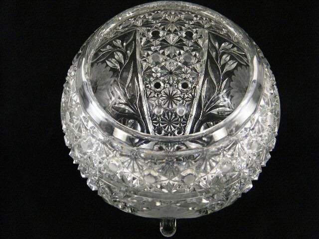 EAPG Round Footed Pressed Glass Bowl with Daisies and Floral Designs 