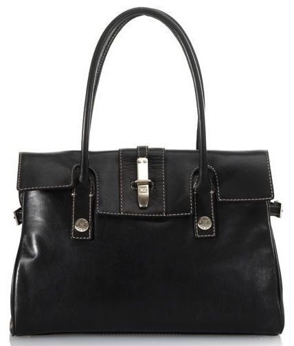 MICHAEL KORS Foldover Black Leather Tote Handbag Purse Shoulder Bag 