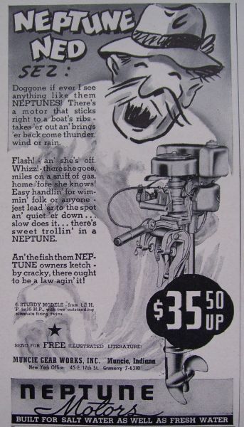   Ad   Neptune Ned Sez Outboard Boat Motor Ad Muncie Indiana Gear Works