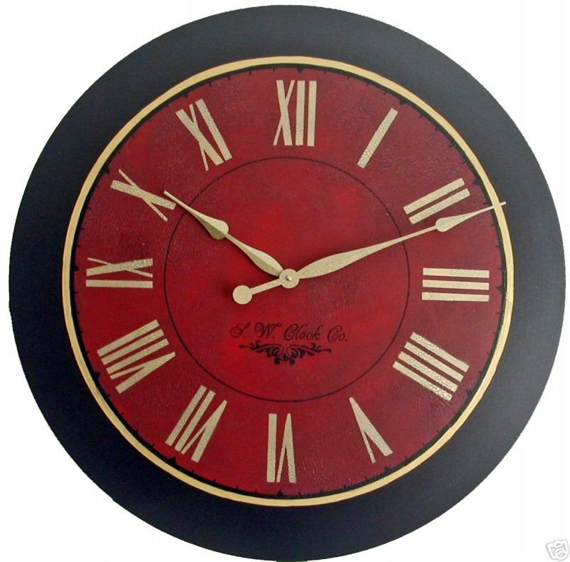 Large Wall Clock 30 Antique Style Red Big Gold Tuscan  