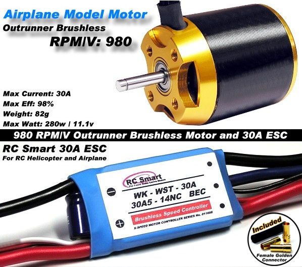 airplane rc model 980 outrunner brushless motor 30a esc ca047