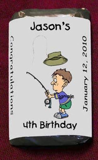 Camping Fishing Miniatures Candy Wrappers Birthday Party Personalized 