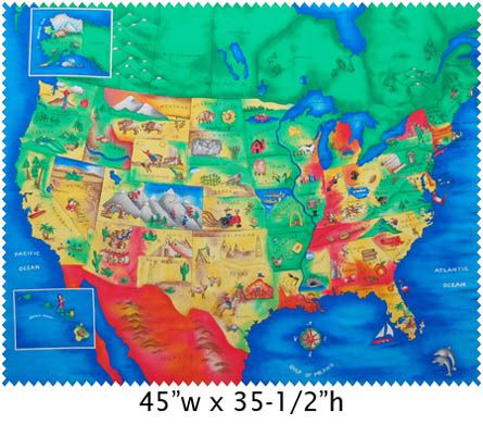 50 STATES USA NORTH AMERICA MAP fabric PANEL RARE  