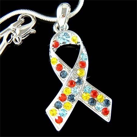   Crystal Child Autism Asperger Cancer Awareness Ribbon Charm Necklace