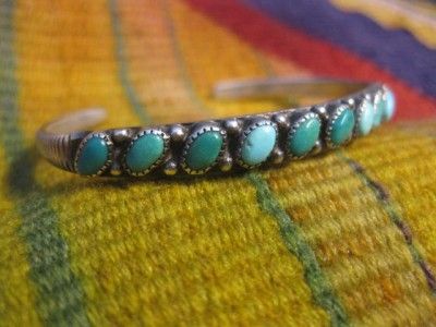   Zuni Rare Green&Blue Turquoise Sterling Silver Cuff Bracelet  